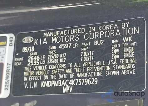 2019 Kia Sportage Lx z USA, uszkodzony, nr VIN KNDPM3AC4K7579629